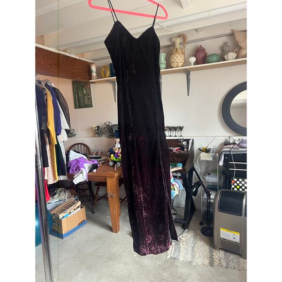 Velvet Goth Formal 90s Dress, Crushed Velvet, Prom Party Cocktail - Picture 6 of 7